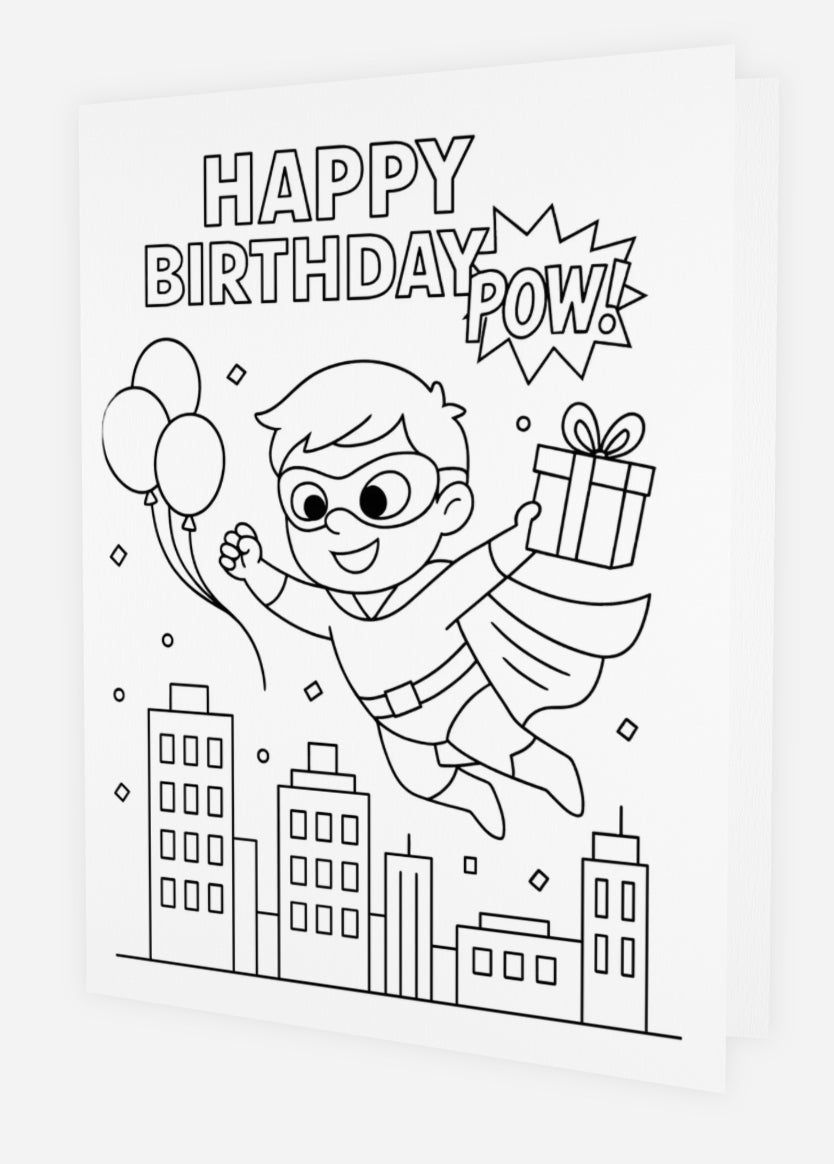 Superhero Colour in Birthday Card