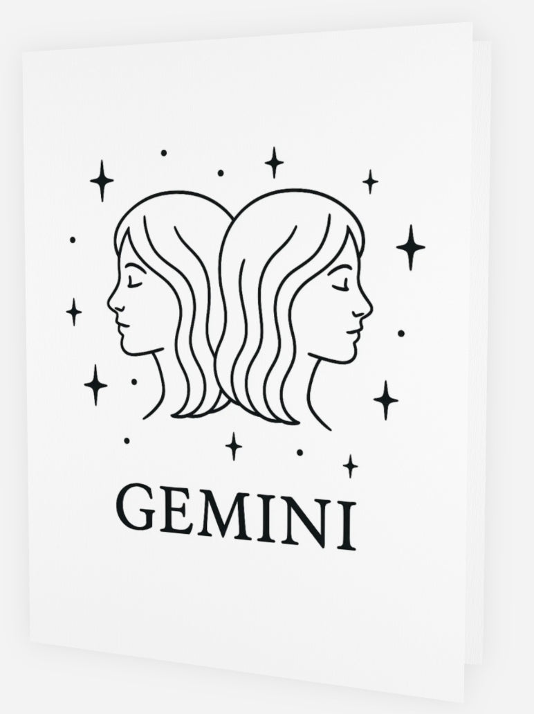 Gemini zodiac colour-in birthday card with twins illustration —  Canada