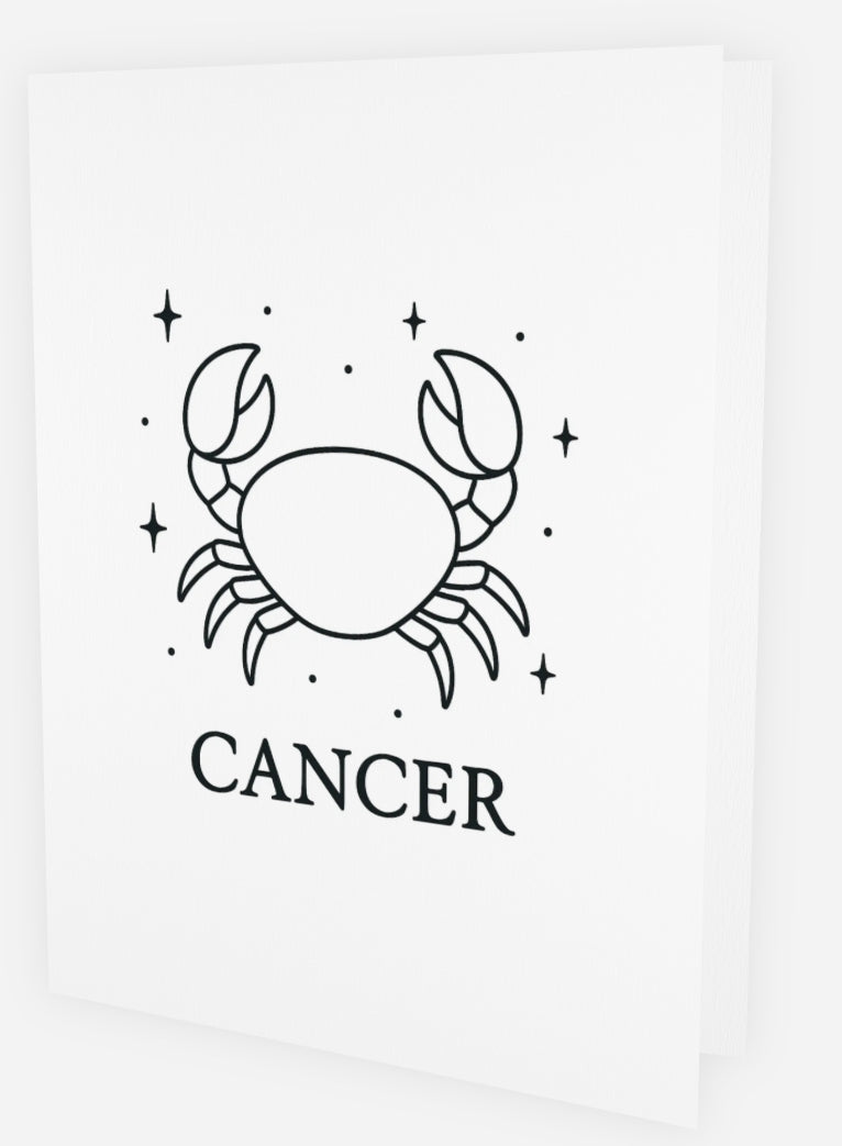 Cancer zodiac colour-in birthday card with crab illustration