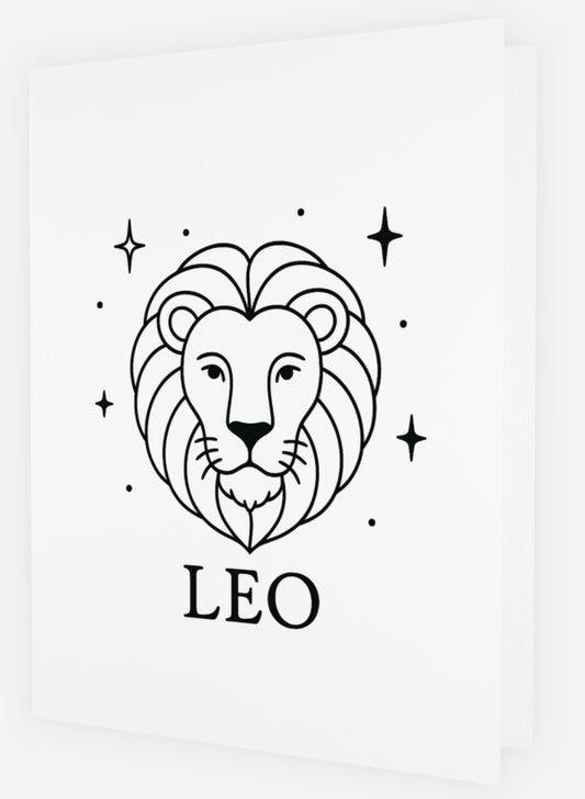 Leo zodiac colour-in birthday card with lion illustration